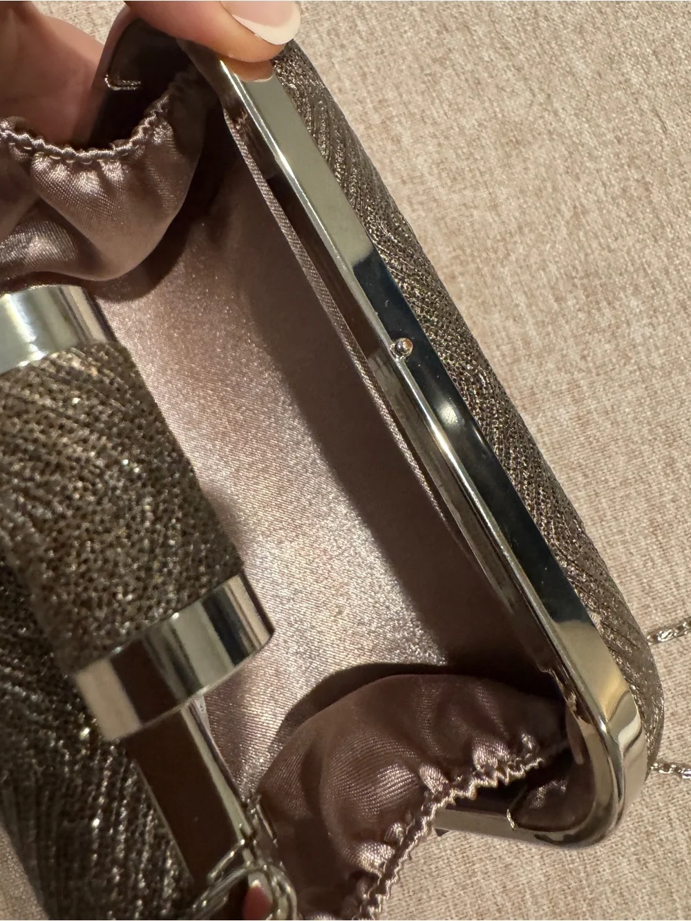 Zilcremo Bronze Metallic Wave-Textured Evening Clutch with Chain
